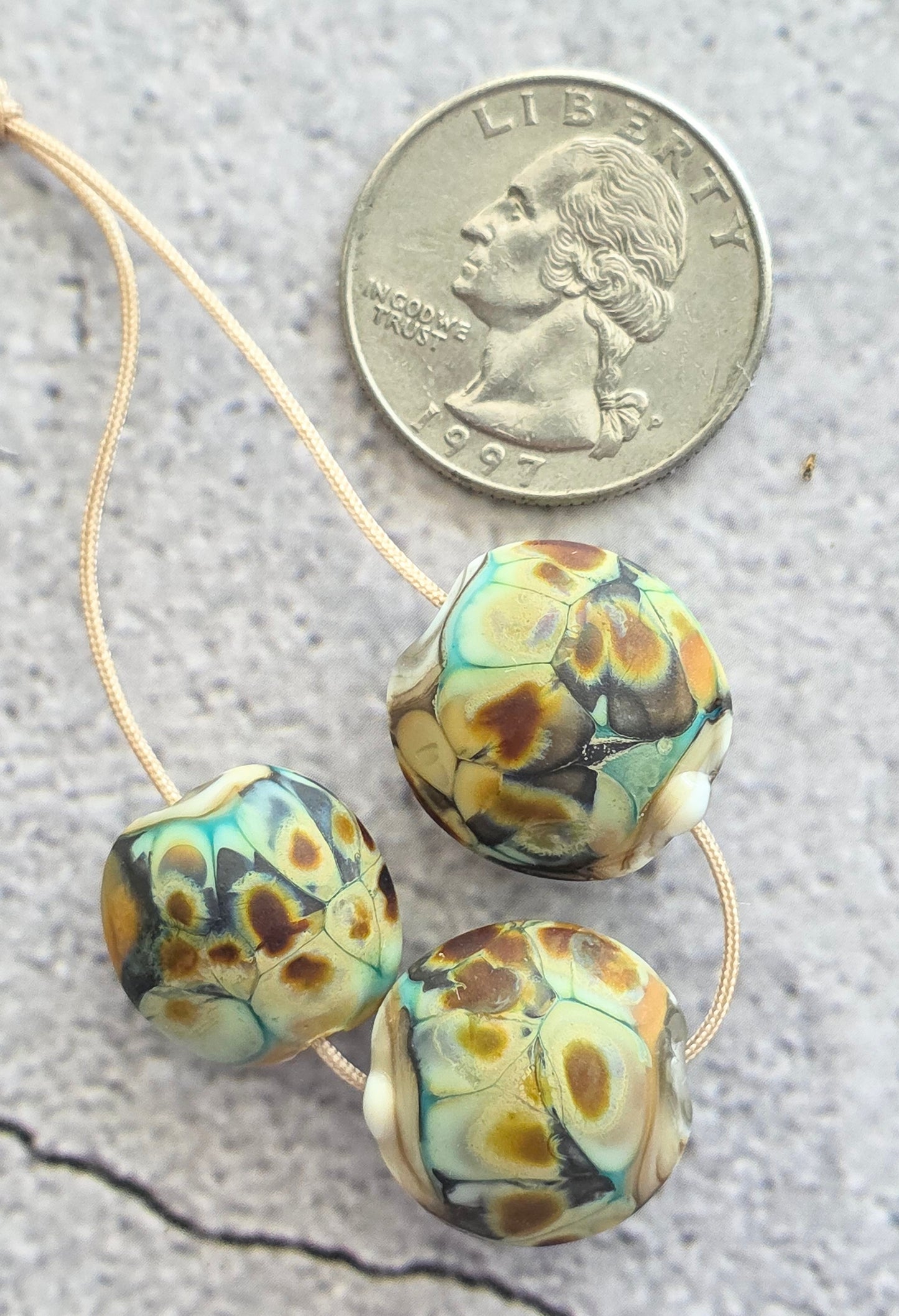 Handmade lampwork tortoise beads- set of 3