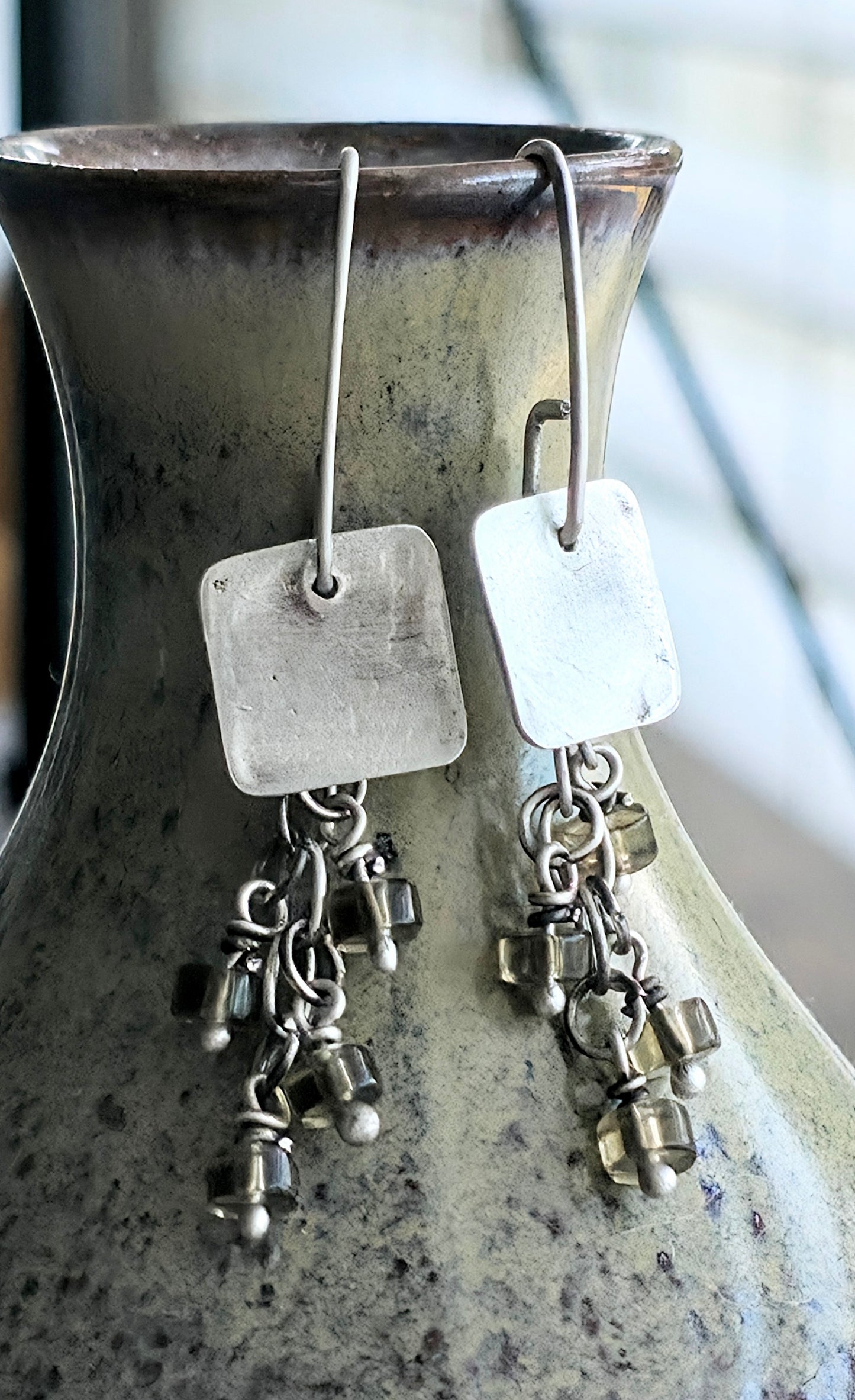 Handmade fine silver smoky quartz earrings