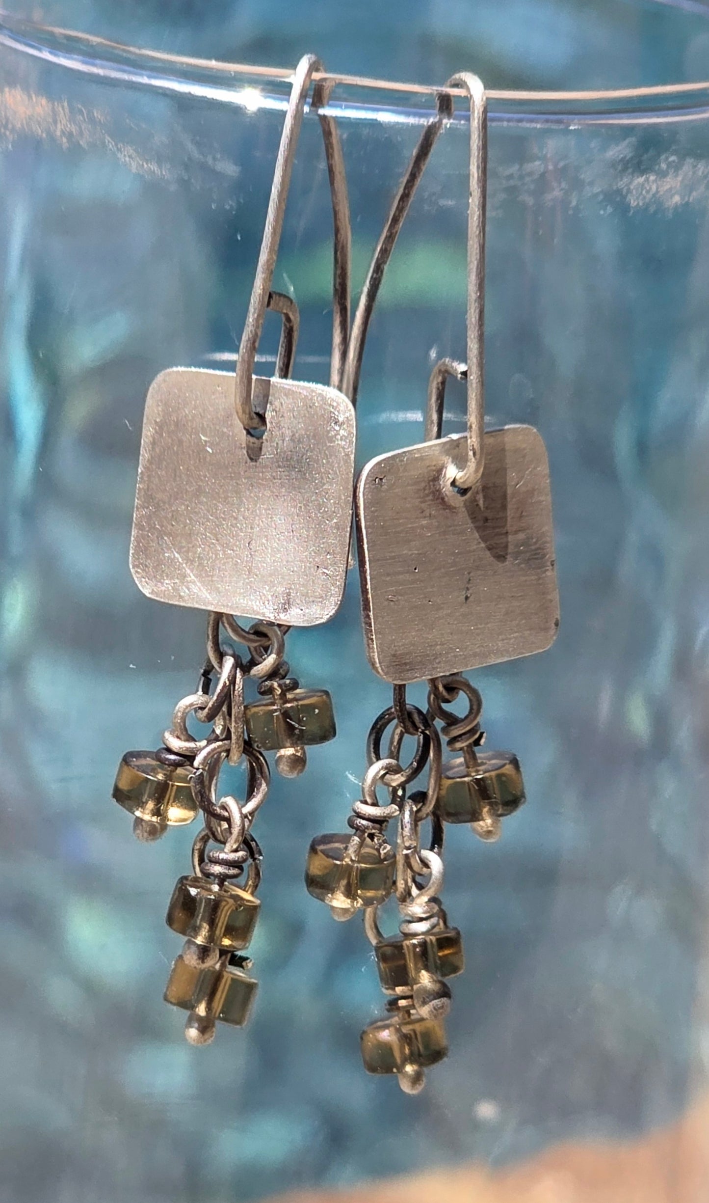Handmade fine silver smoky quartz earrings