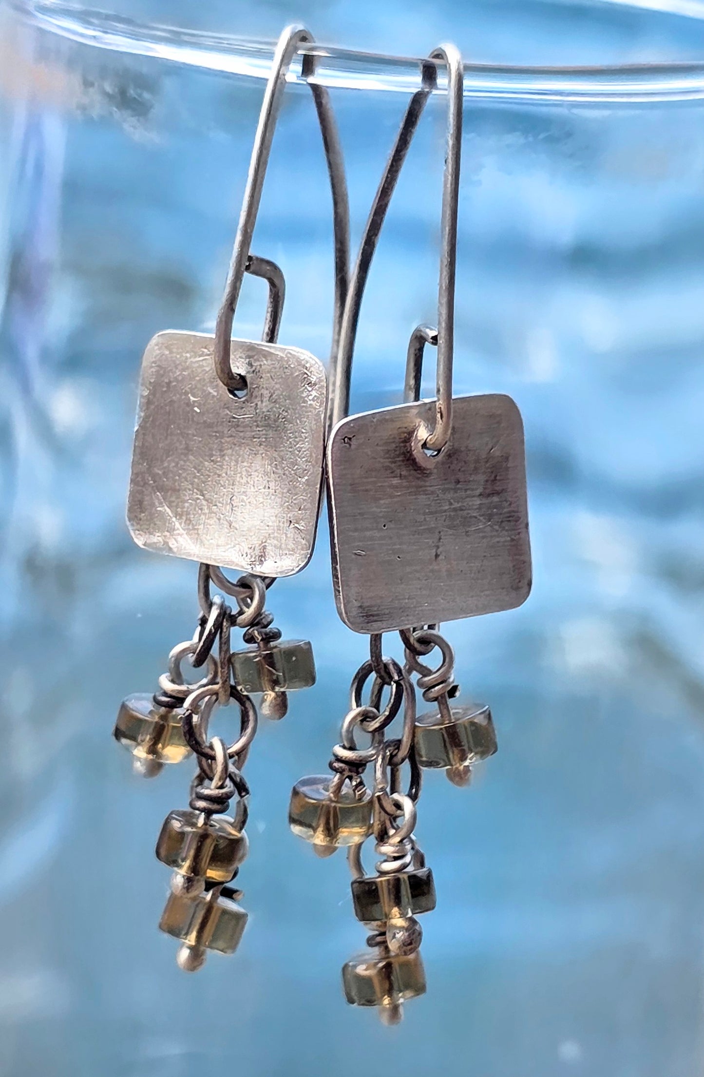 Handmade fine silver smoky quartz earrings