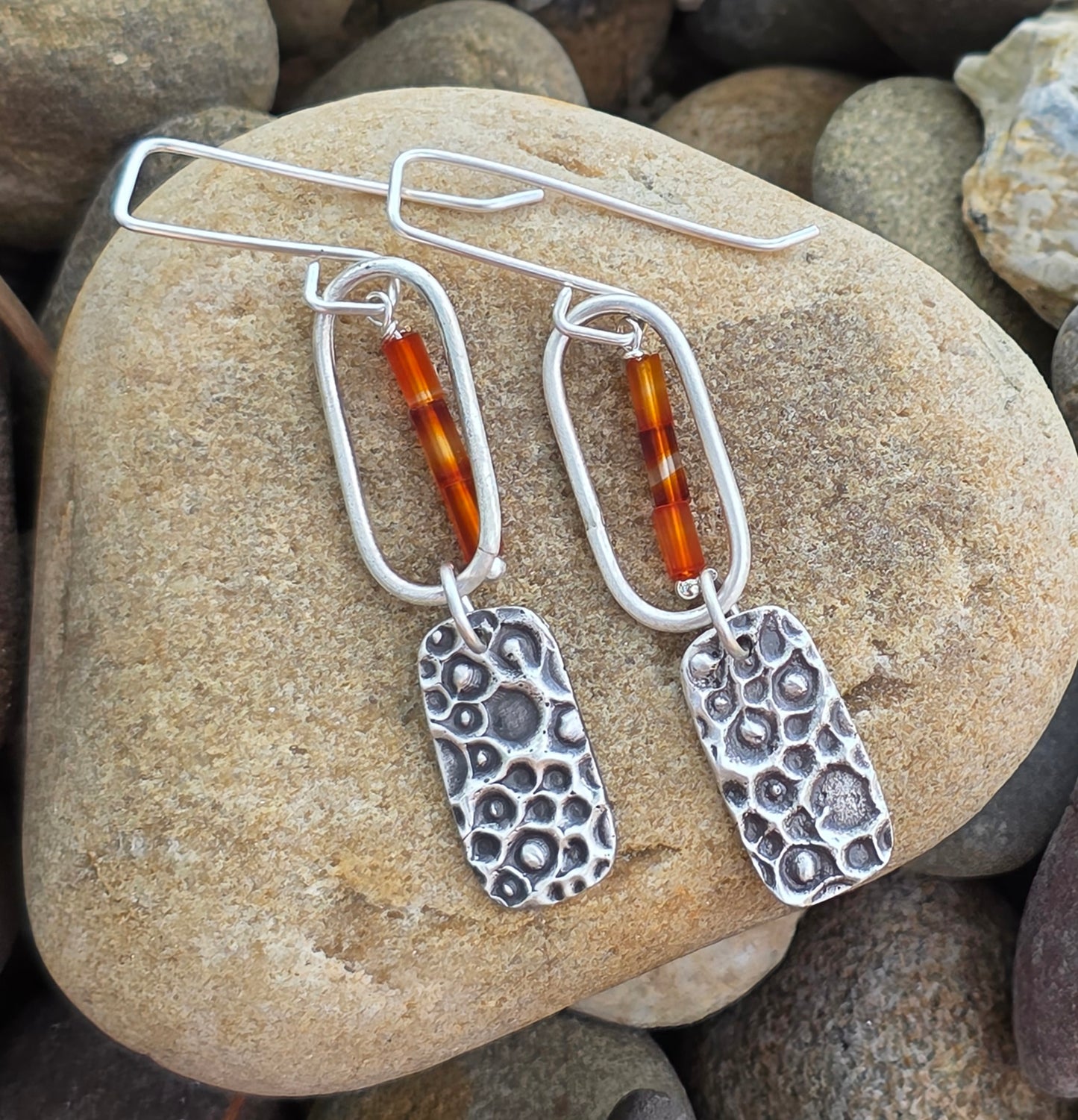 Fine and Sterling Silver Dangles with Carnelian