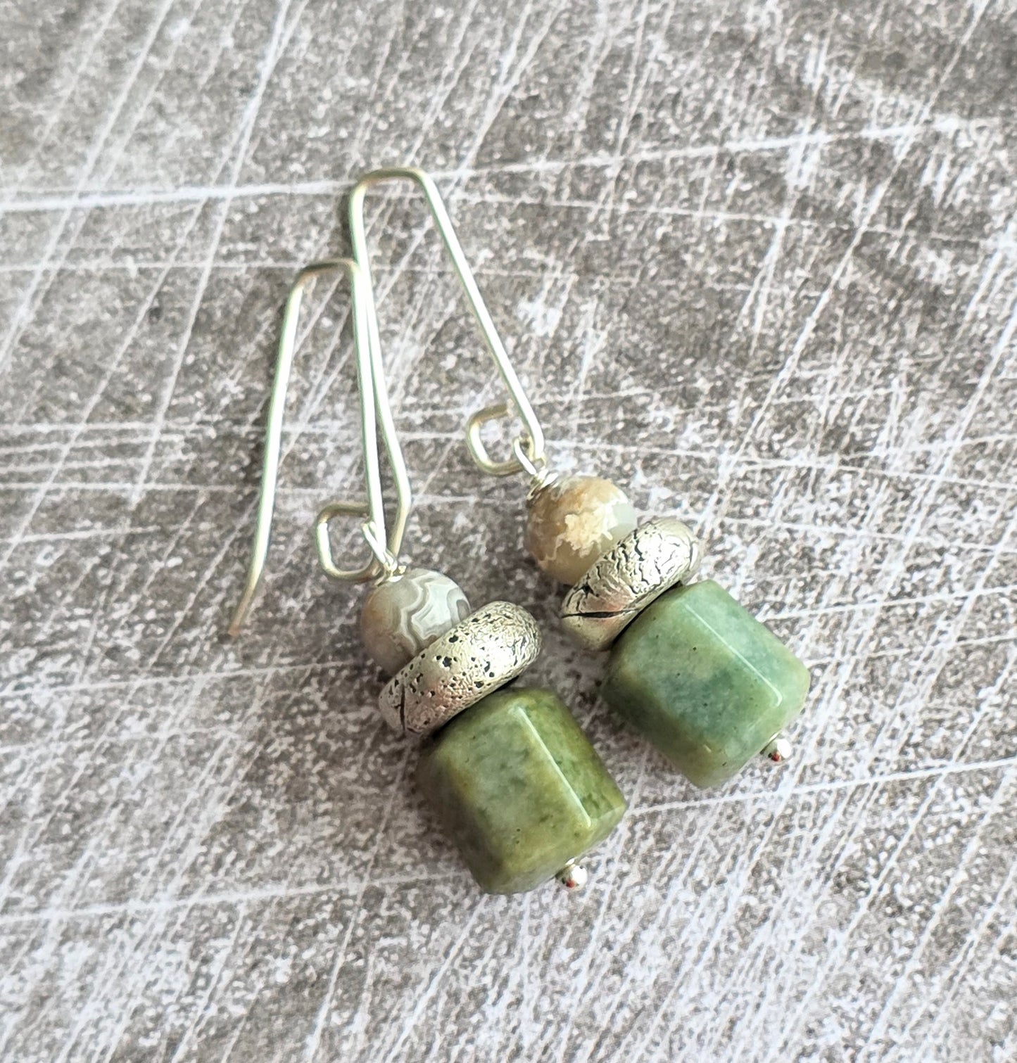Every day dangle earrings with fine silver and agate