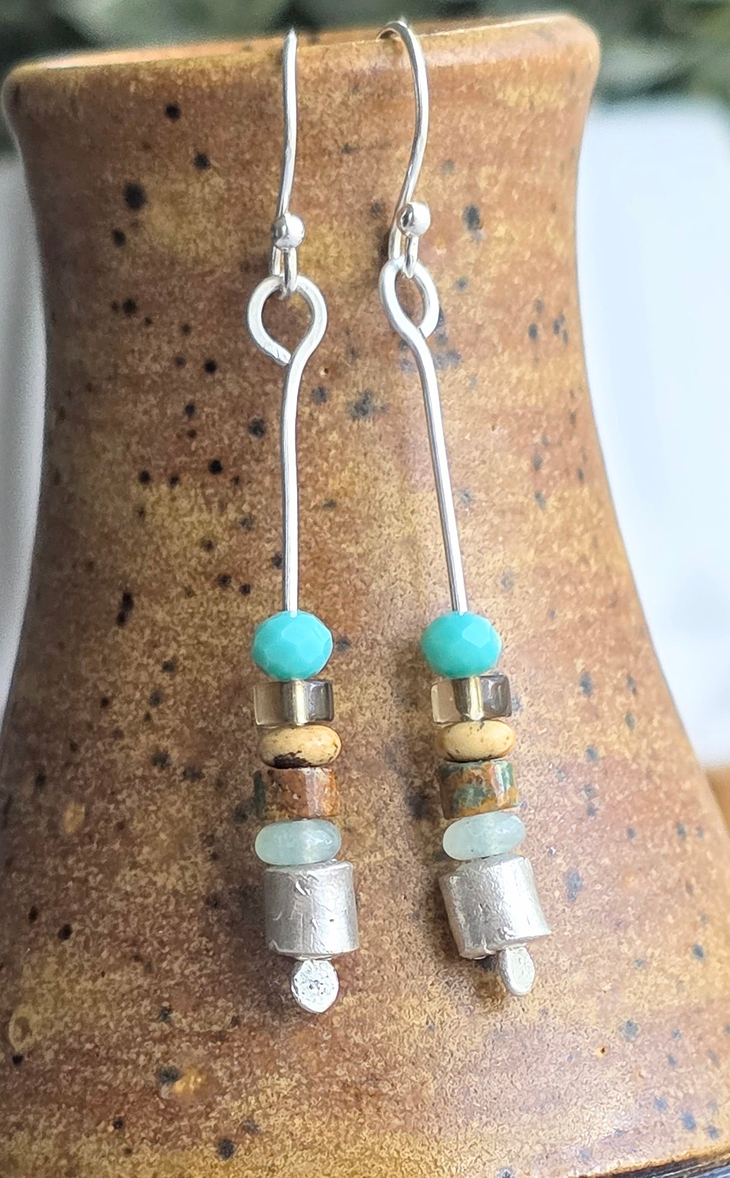 Multi gemstone and fine silver minimalist dangles