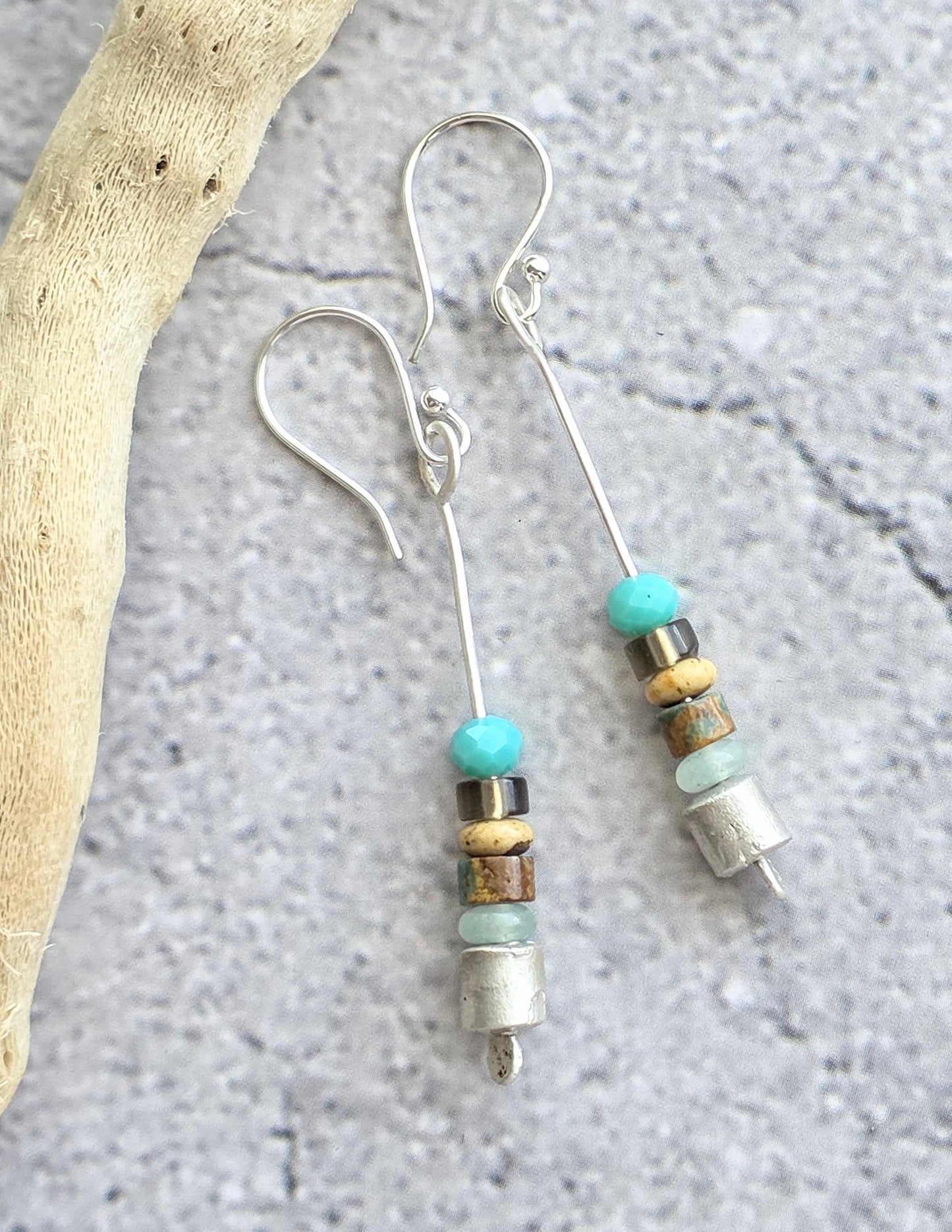 Multi gemstone and fine silver minimalist dangles