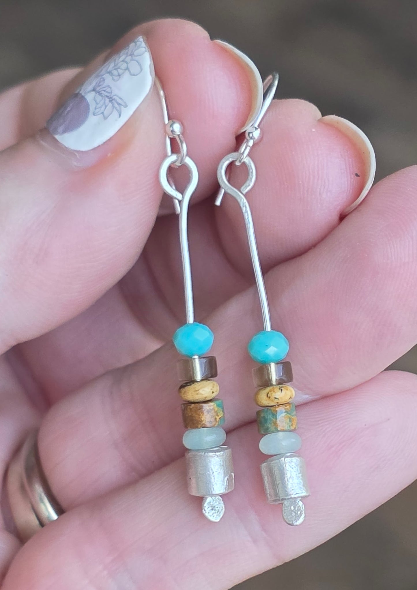 Multi gemstone and fine silver minimalist dangles