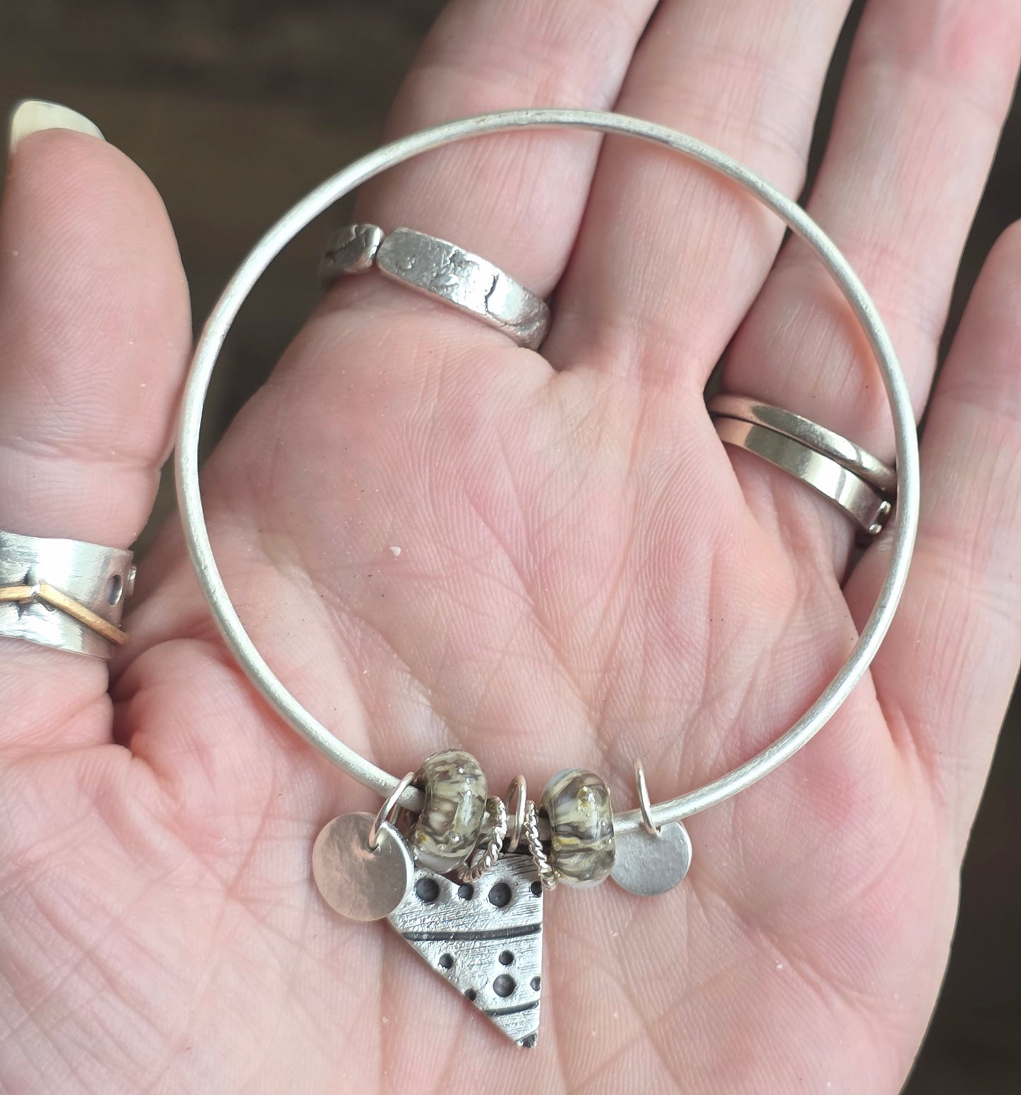 Lampwork Bead Heart Charm Bangle Bracelet