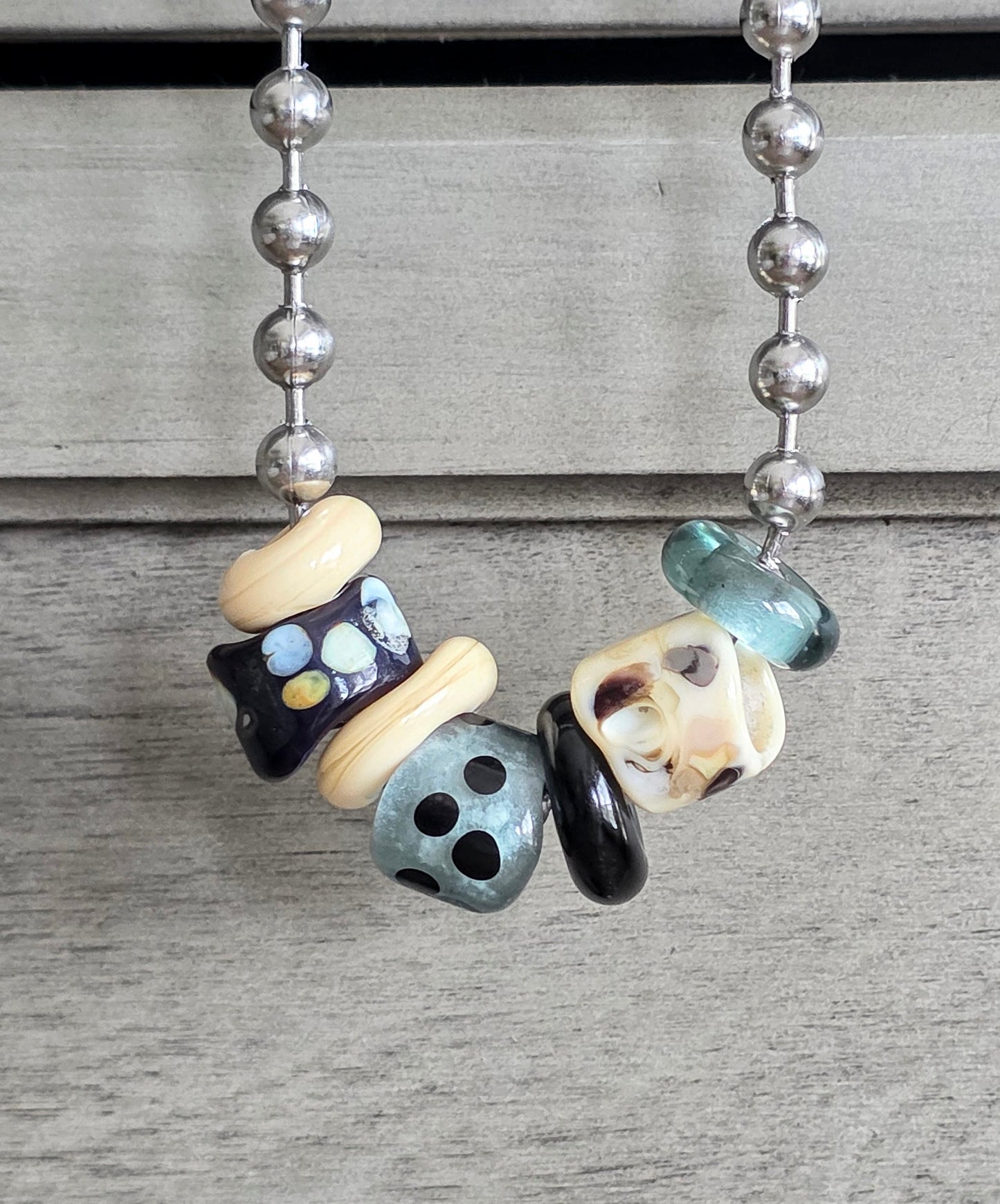 Grunge Style Glass Bead Slider Necklace/Choker