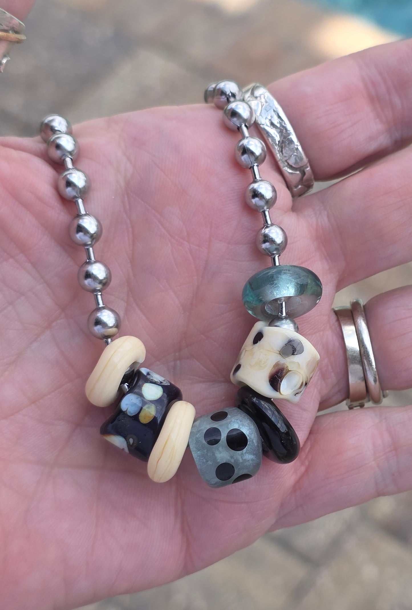 Grunge Style Glass Bead Slider Necklace/Choker