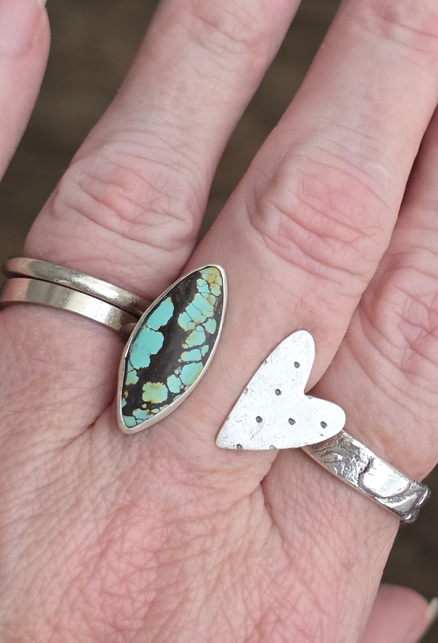 Turquoise and fine silver open ring- trending!