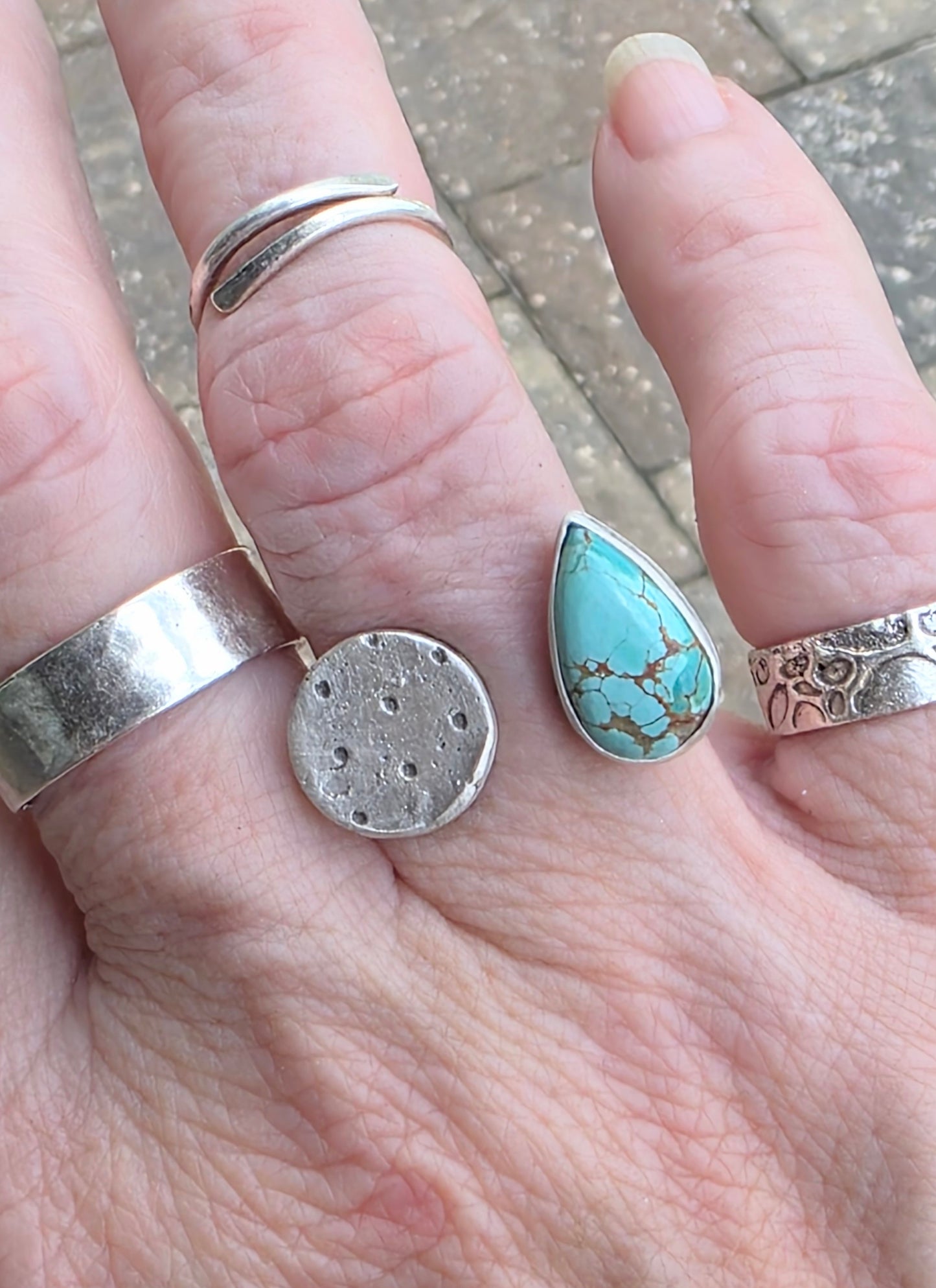 Turquoise and fine silver split/open ring- trending!