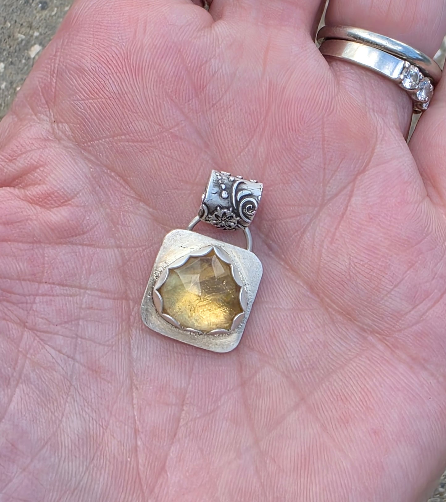 Citrine Pendant with fine silver bail