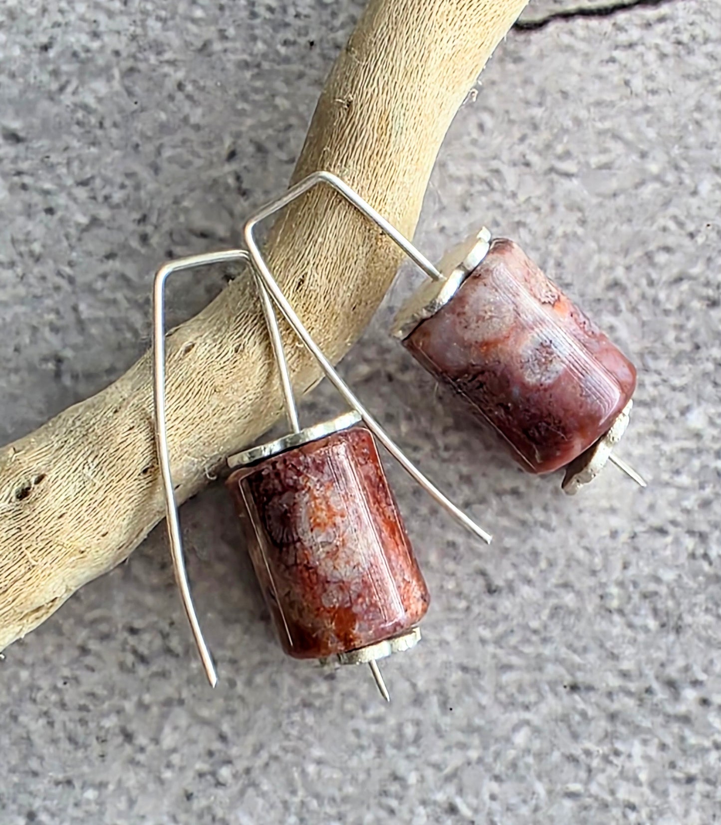 Fossilized Coral and Fine Silver Earrings