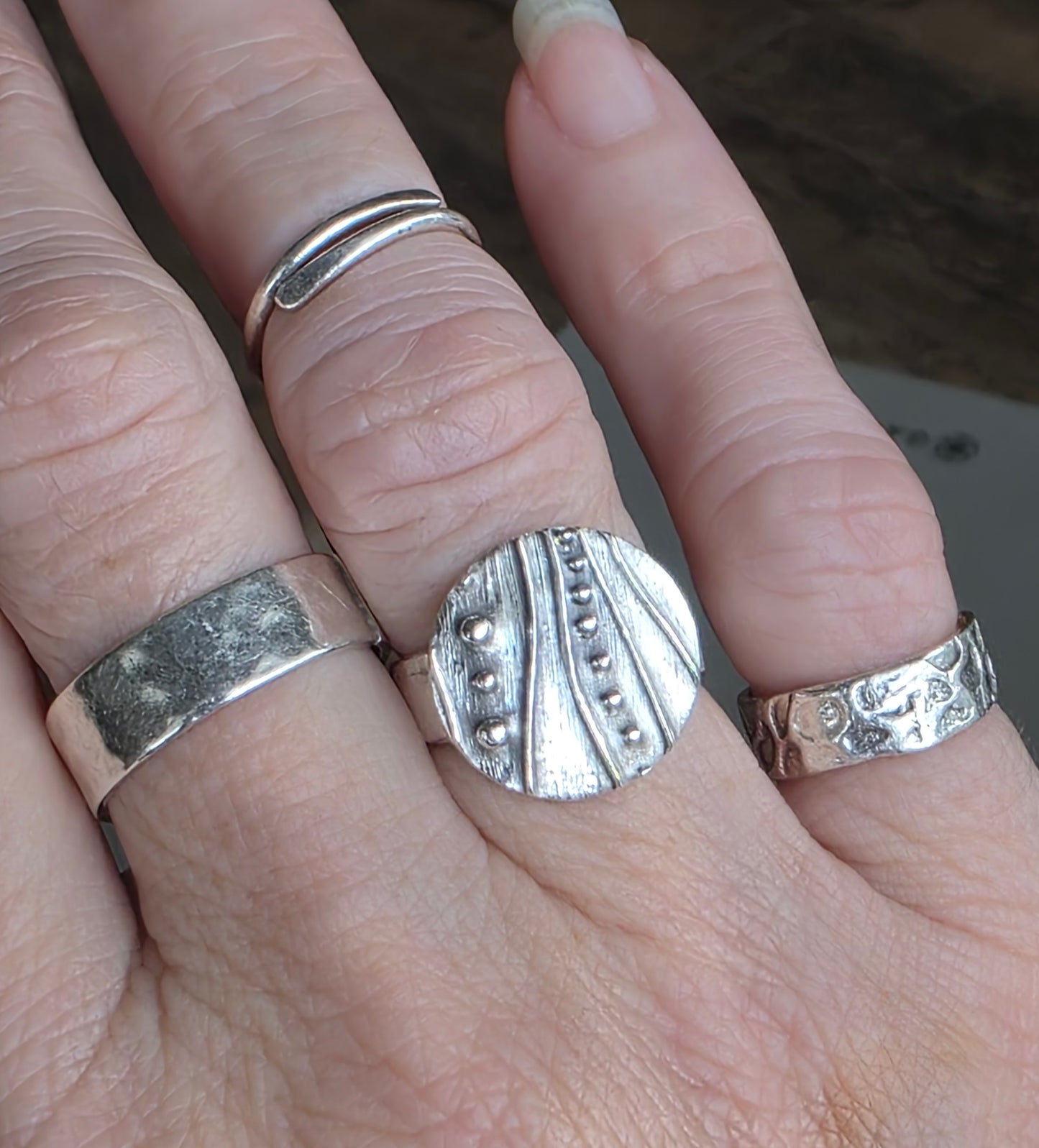 Fine Silver Textured Ring- Adjustable