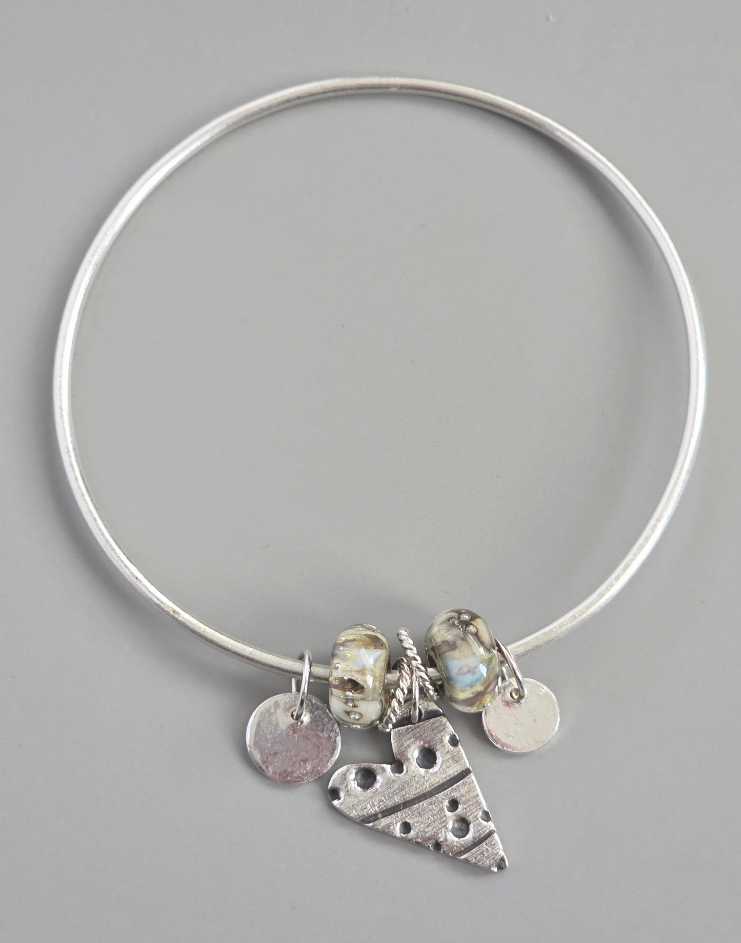 Lampwork Bead Heart Charm Bangle Bracelet