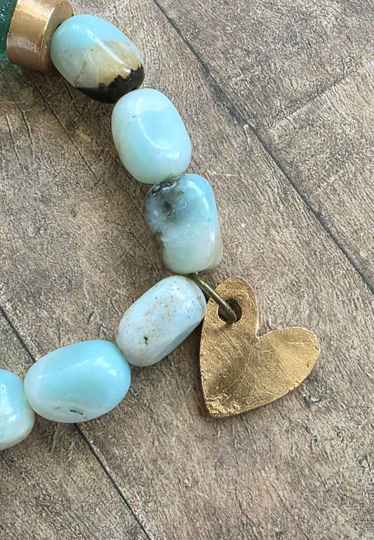 Chunky Mixed Gemstone and Bronze Stretch Bracelet