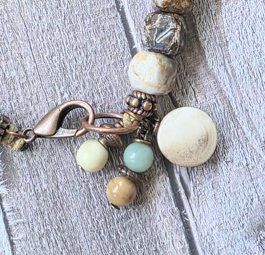 Handmade Boho Bracelet with Natural Stone, Bone and Wood
