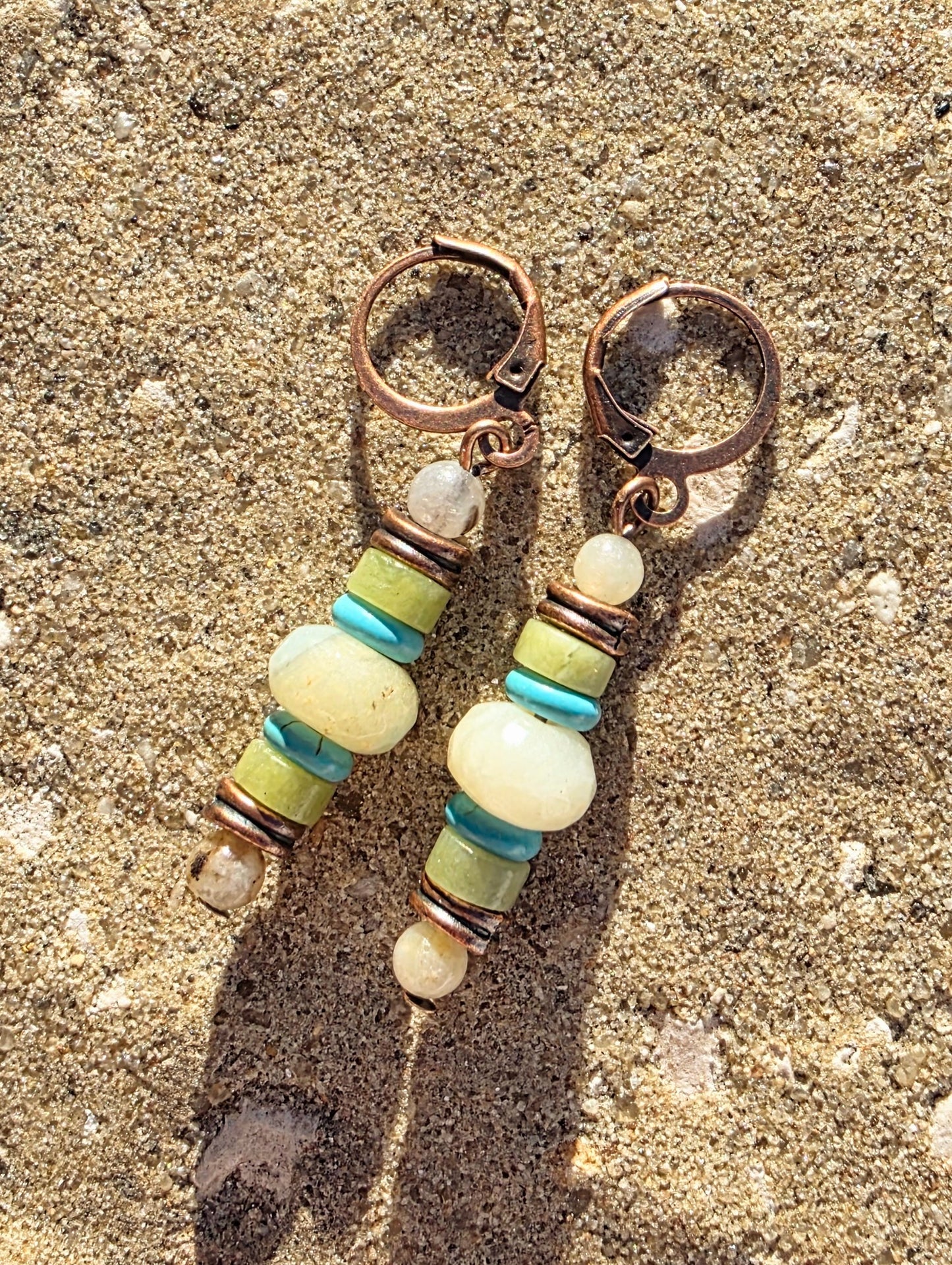 Handmade Amazonite and Turquoise Boho Dangle Earrings