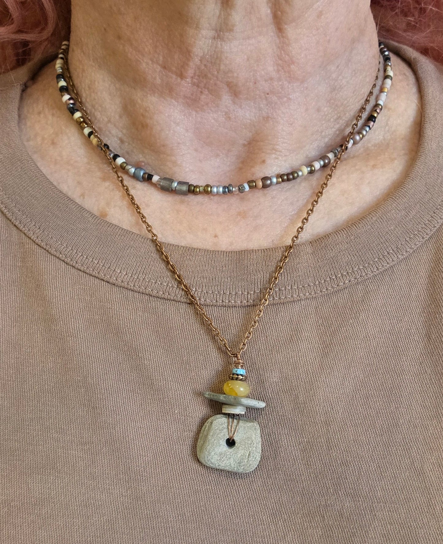 Earthbound Calm Jade Turquoise Copper Necklace Earthy Boho Stone Pendant