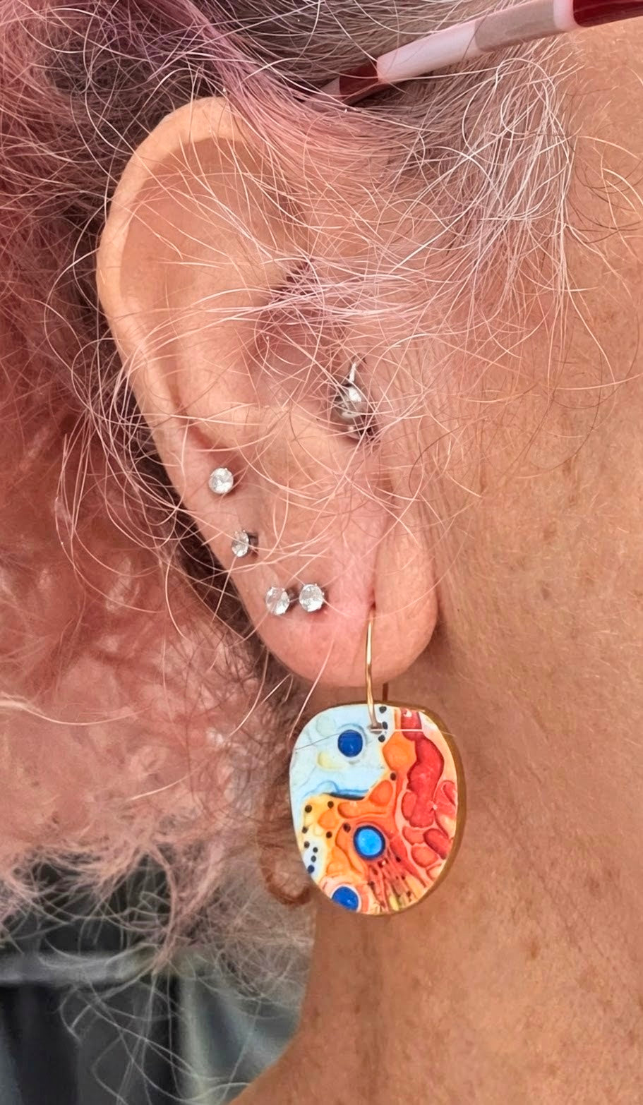 Abstract Polymer Clay Statement Earrings – Colorful Artisan Dangles