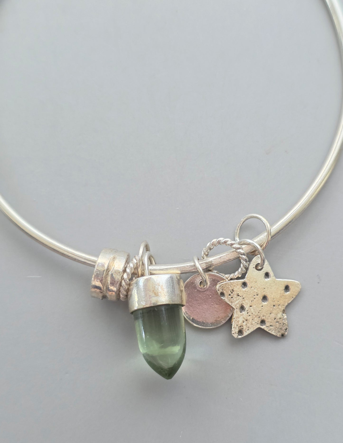Sterling Silver Peridot Charm Bangle