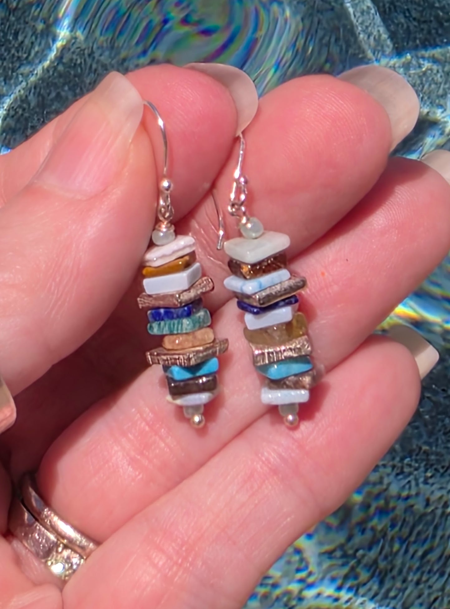 Sterling and Mixed Gemstone Dangle Earrings
