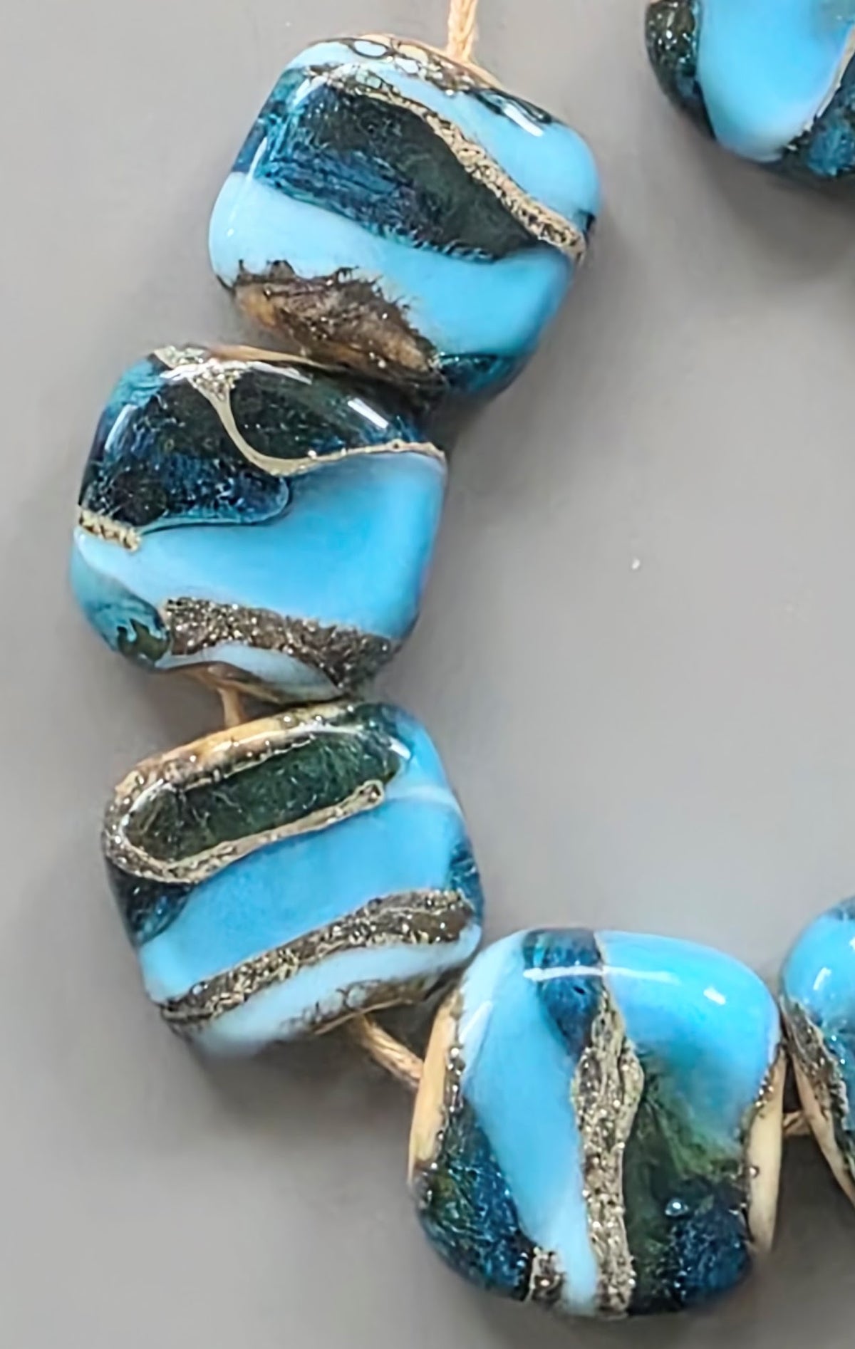 Silver Blue Lampwork Tab Beads