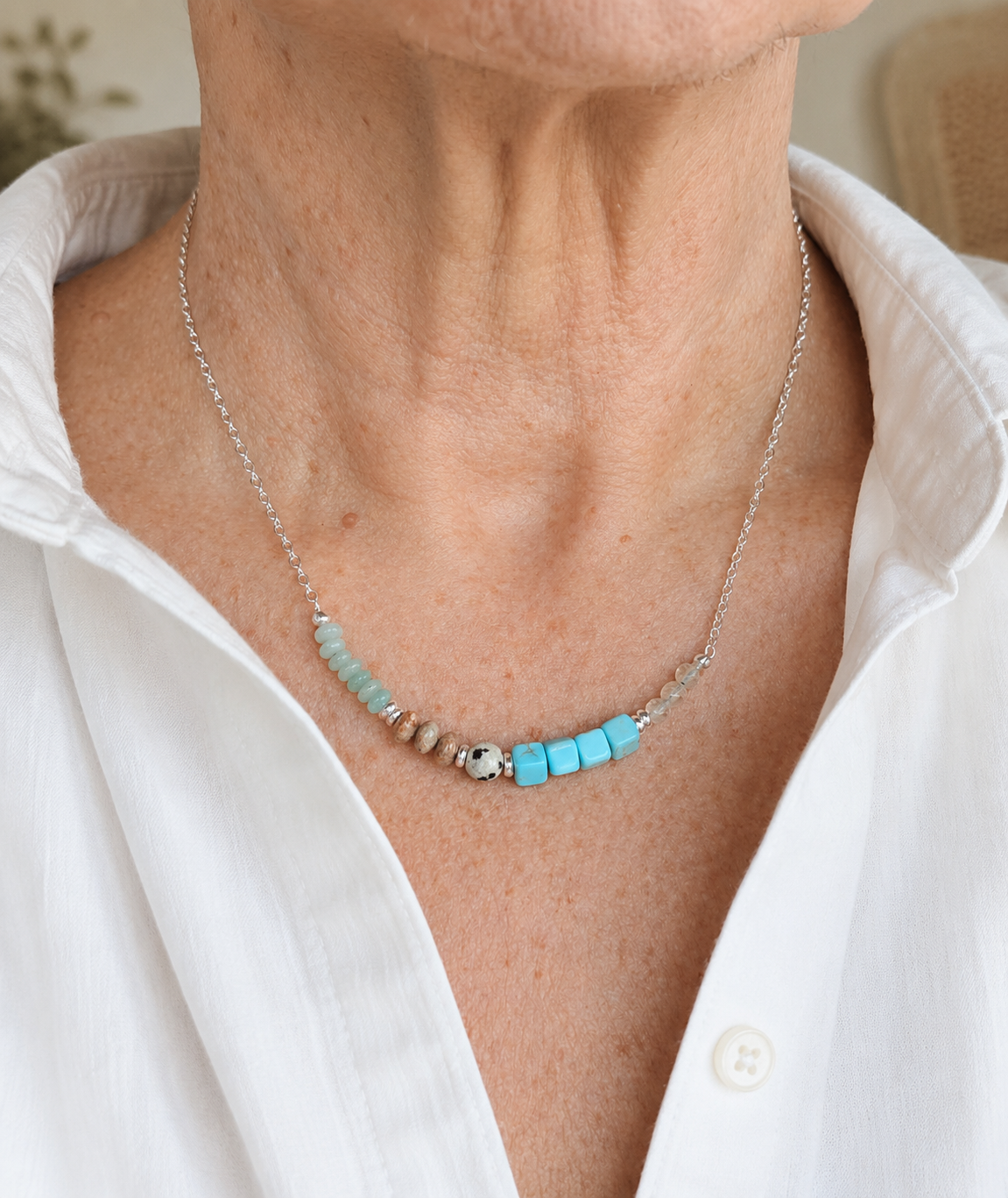Mixed Gemstone Silver Chain Necklace