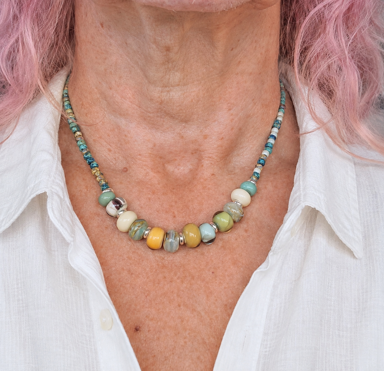 Bluesy Earthy Lampwork Bead Necklace