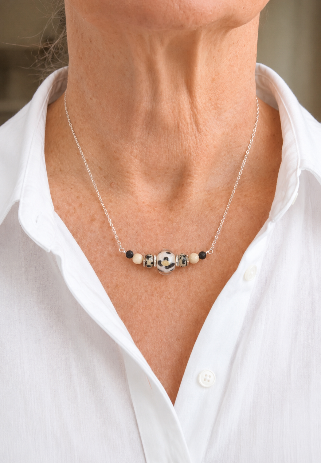 Animal Print and Gemstone Bead Necklace