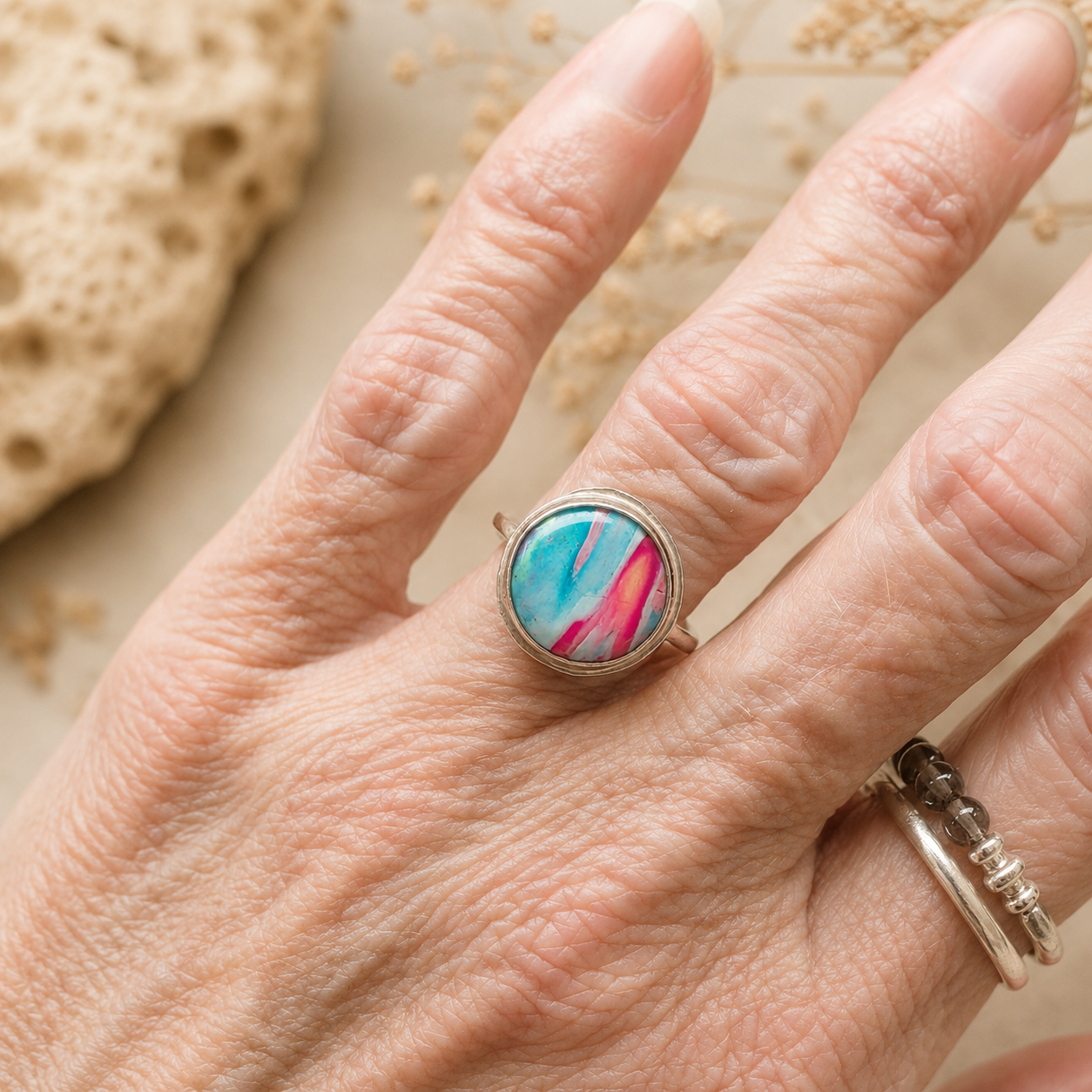 Sterling Silver Polymer Clay Ring Size 6.5