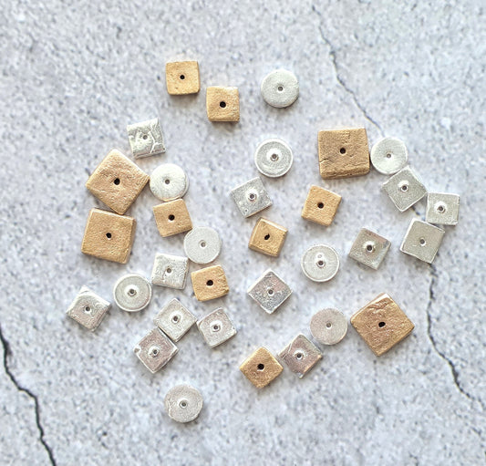 Handmade fine silver or bronze washer/spacer beads- assorted shapes