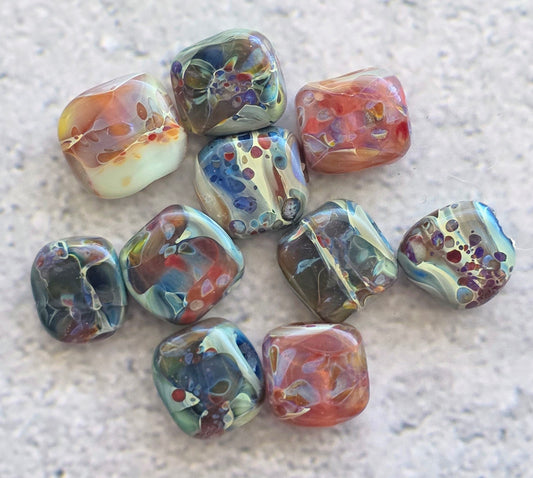 Handmade boro lampwork beads- set of 10