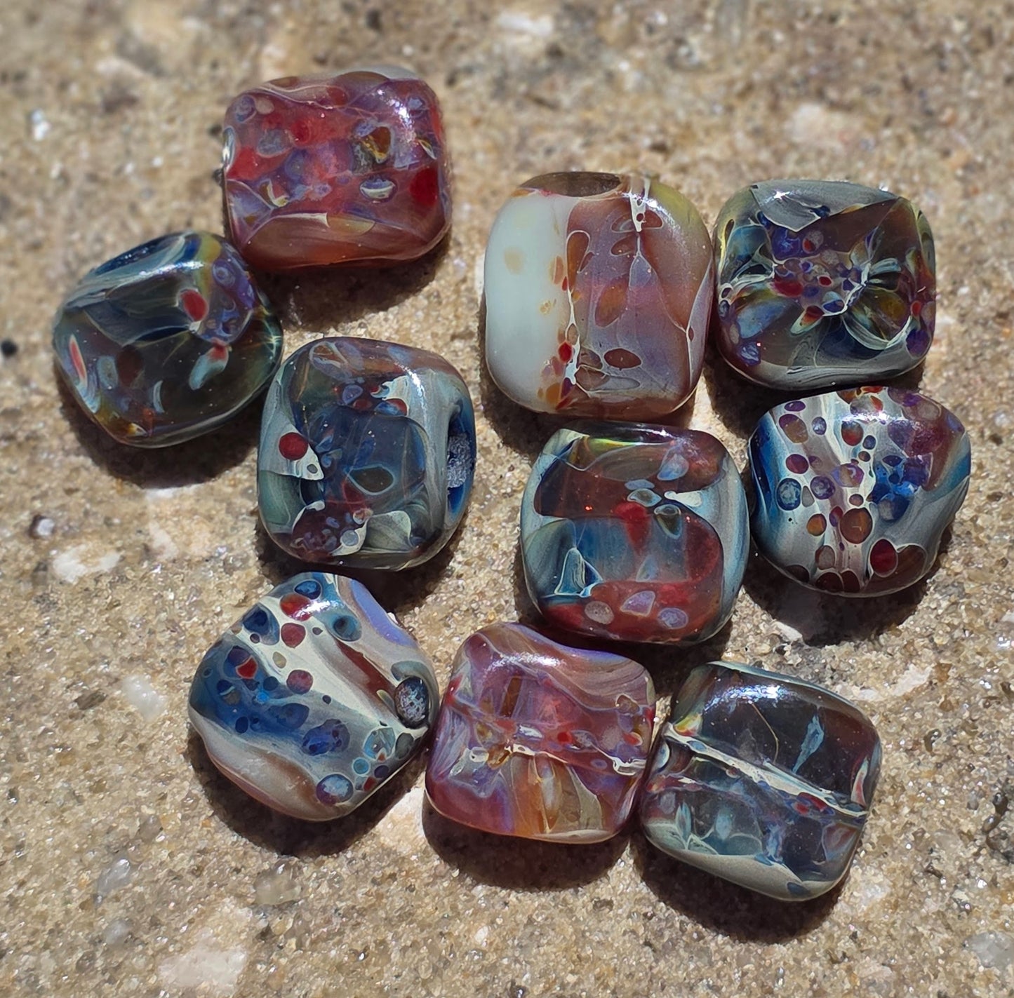 Handmade boro lampwork beads- set of 10