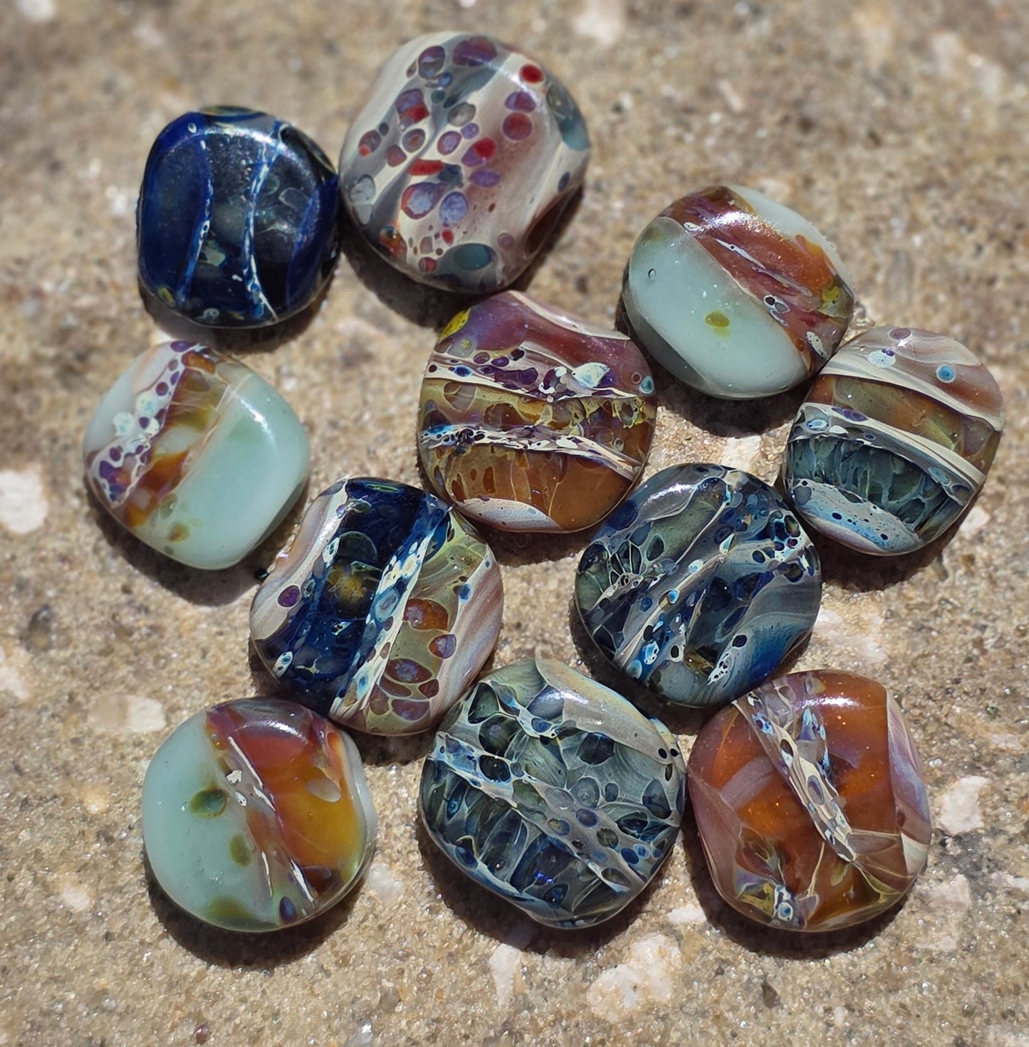 Handmade boro lampwork beads- set of 11