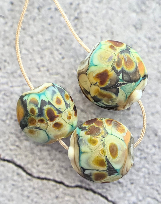 Handmade lampwork tortoise beads- set of 3