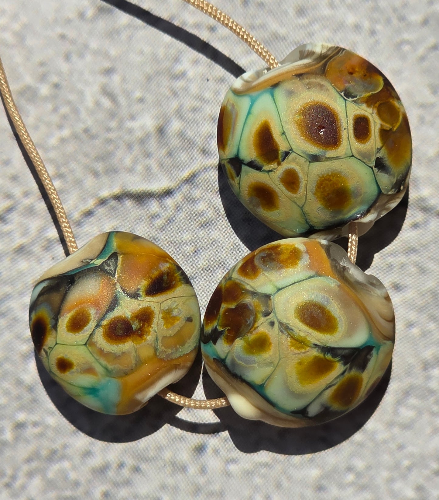 Handmade lampwork tortoise beads- set of 3