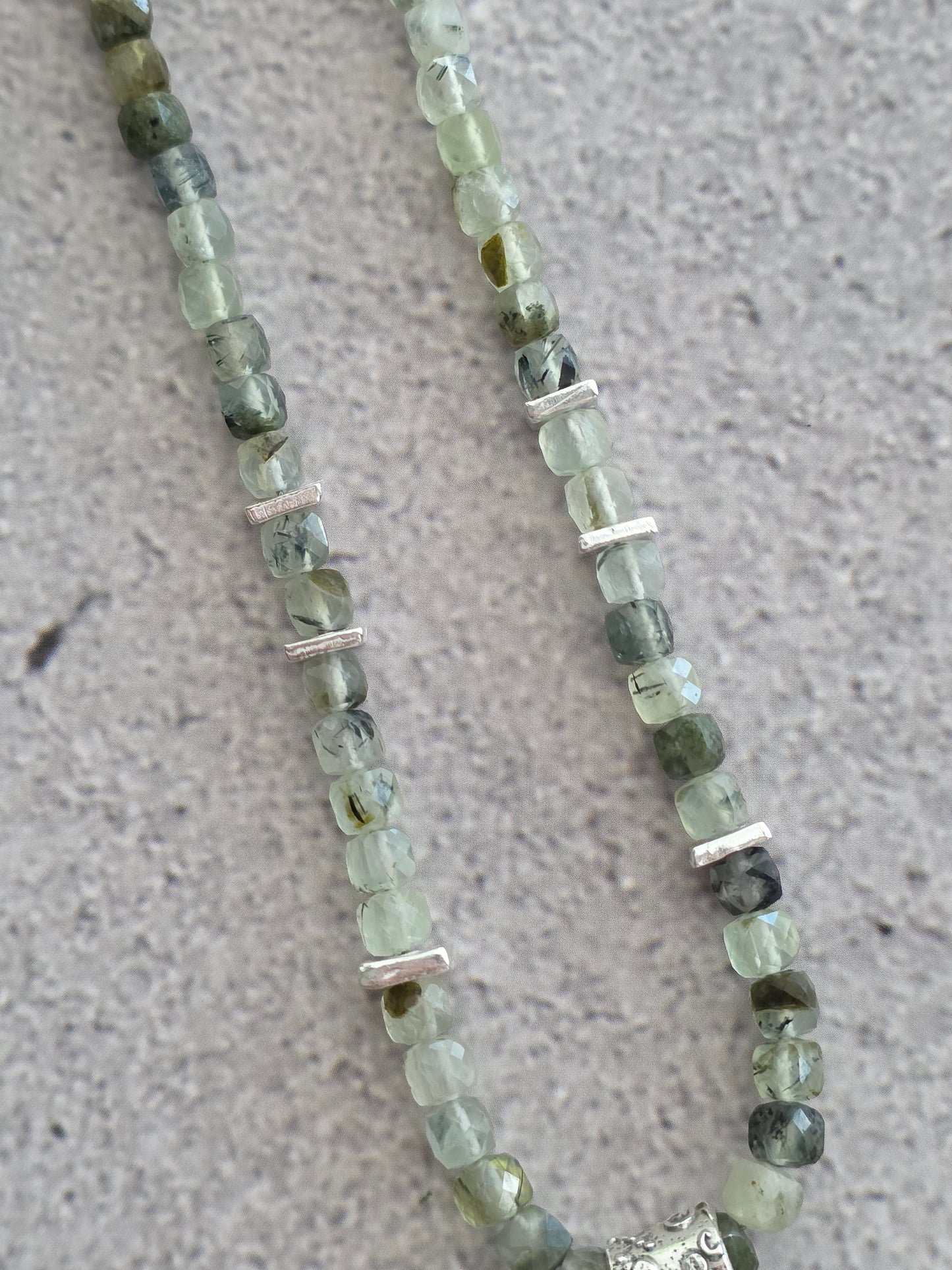Handmade prehnite necklace with large fine silver textured heart pendant