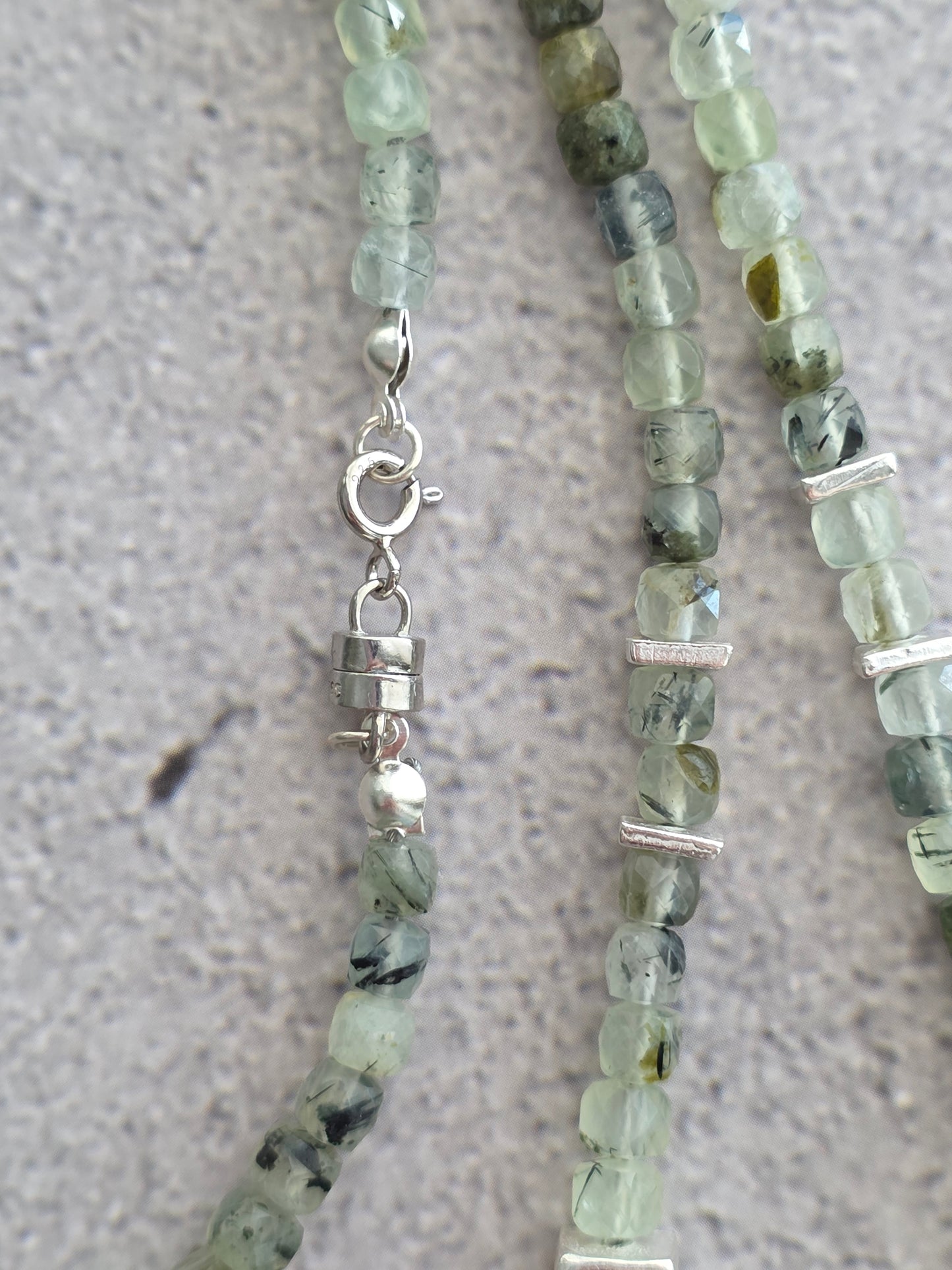 Handmade prehnite necklace with large fine silver textured heart pendant