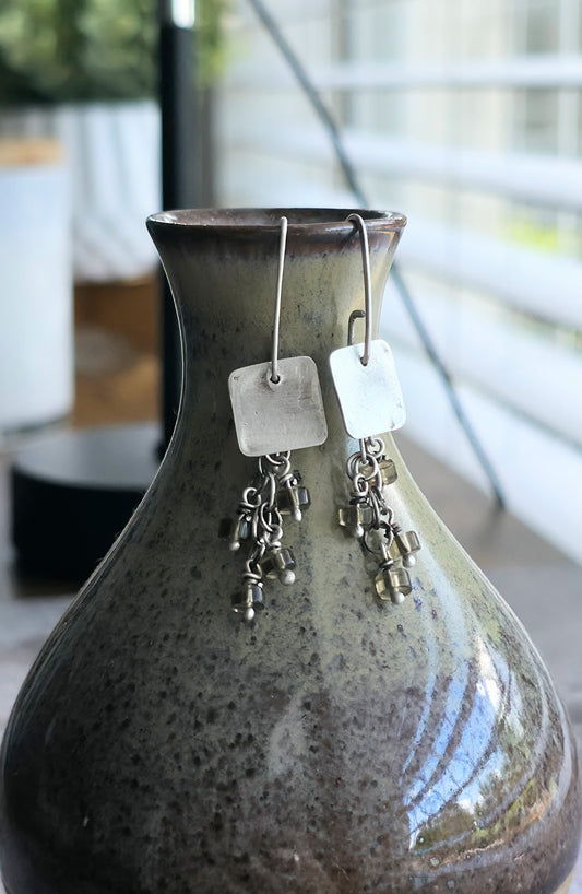 Handmade fine silver smoky quartz earrings