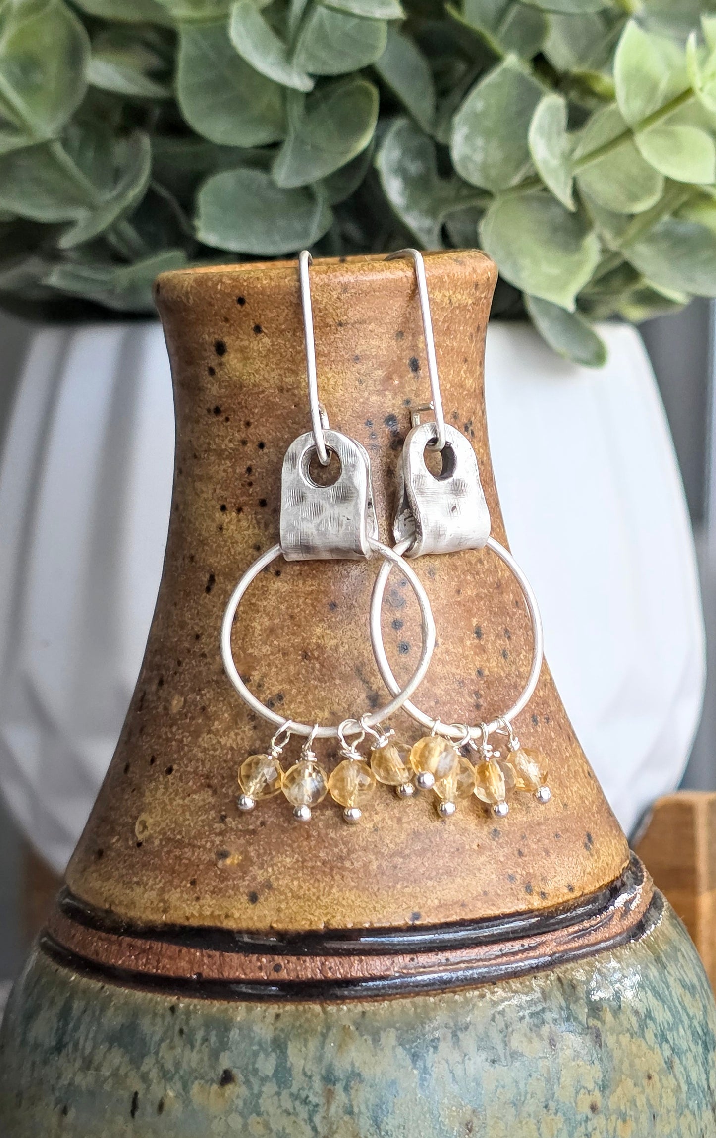 Fine and sterling silver citrine gemstone earrings