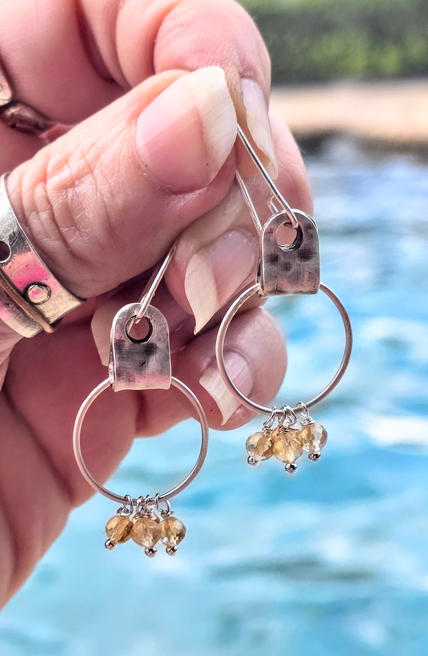 Fine and sterling silver citrine gemstone earrings