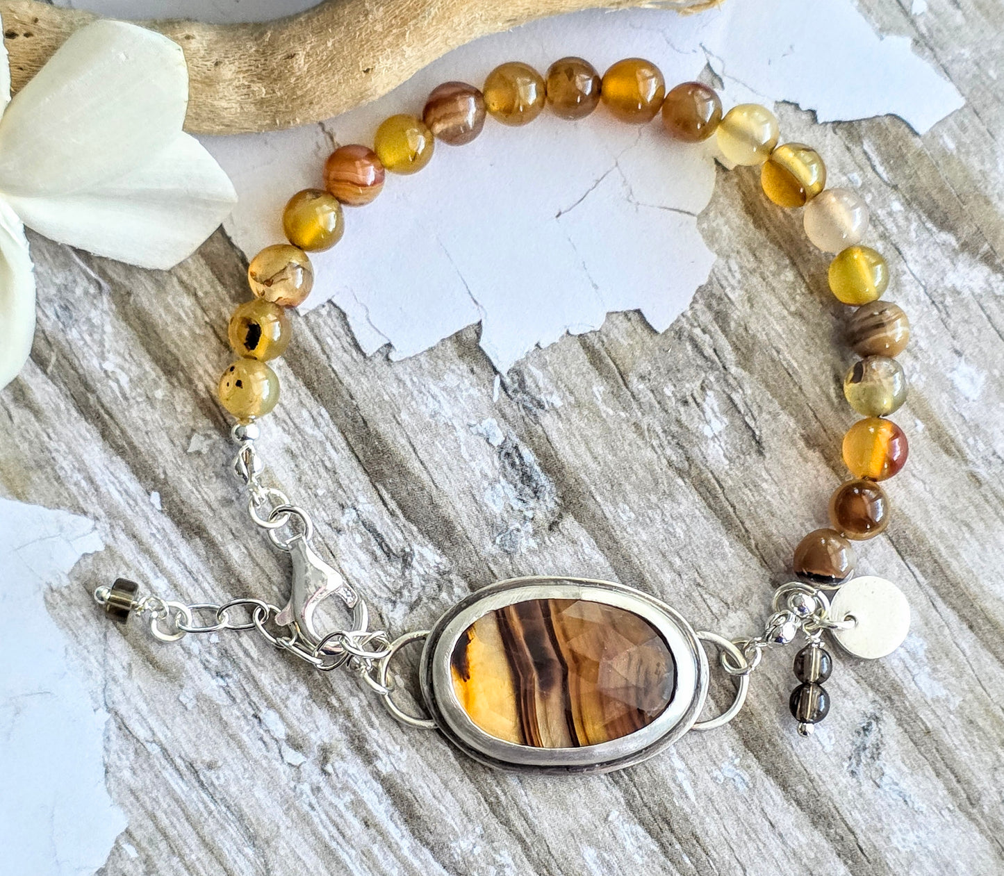 Montana Agate with Carnelian beads - all sterling with lots of charms!