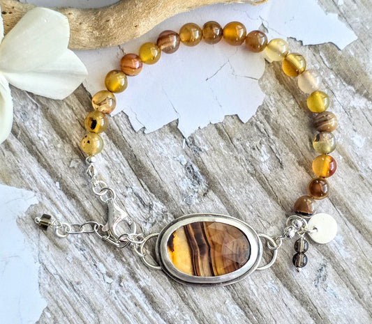 Montana Agate with Carnelian beads - all sterling with lots of charms!