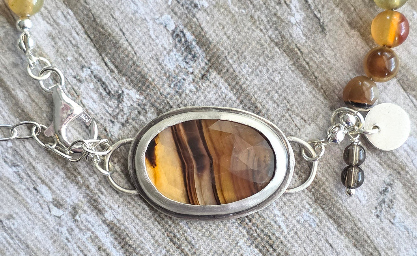 Montana Agate with Carnelian beads - all sterling with lots of charms!