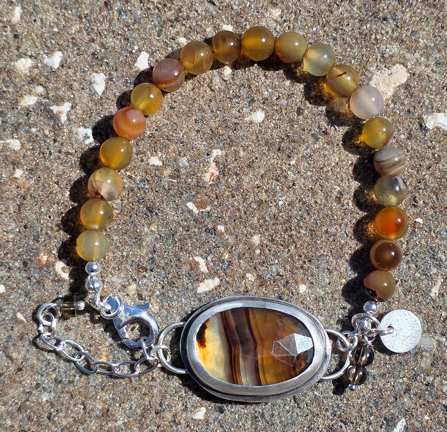Montana Agate with Carnelian beads - all sterling with lots of charms!