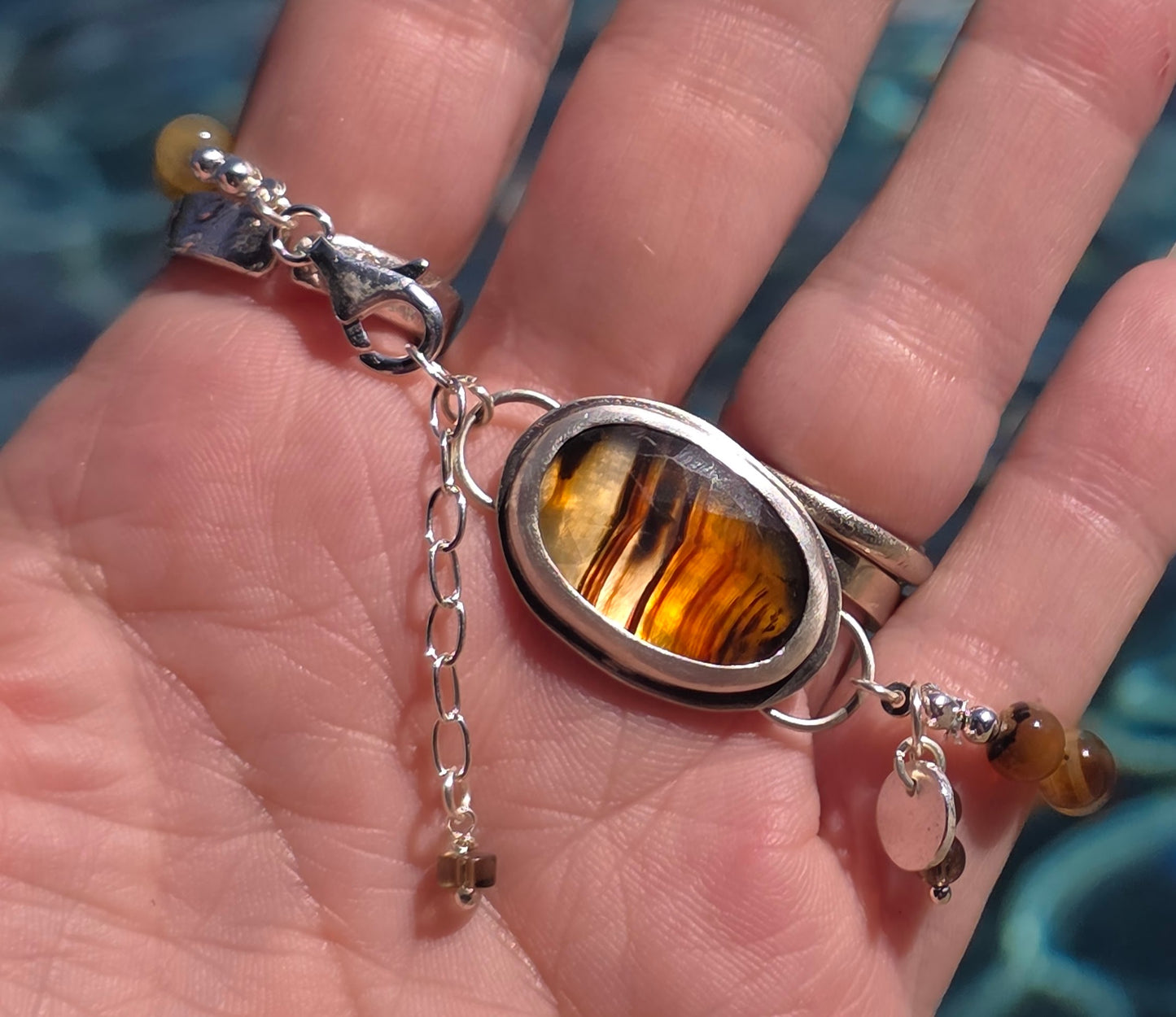 Montana Agate with Carnelian beads - all sterling with lots of charms!