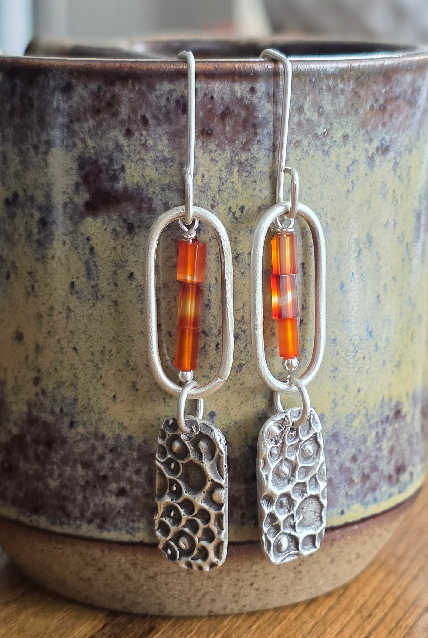 Fine and Sterling Silver Dangles with Carnelian