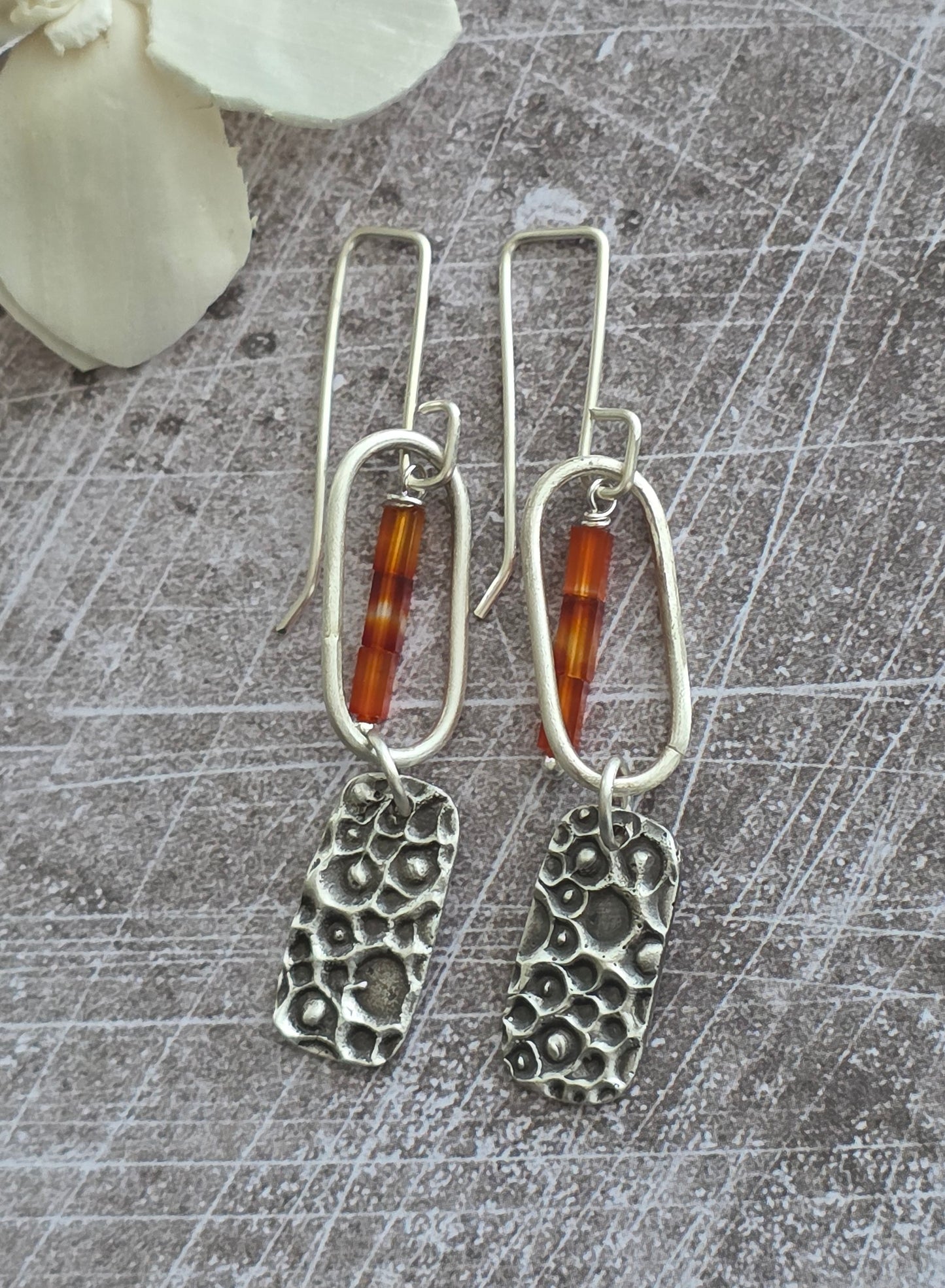 Fine and Sterling Silver Dangles with Carnelian