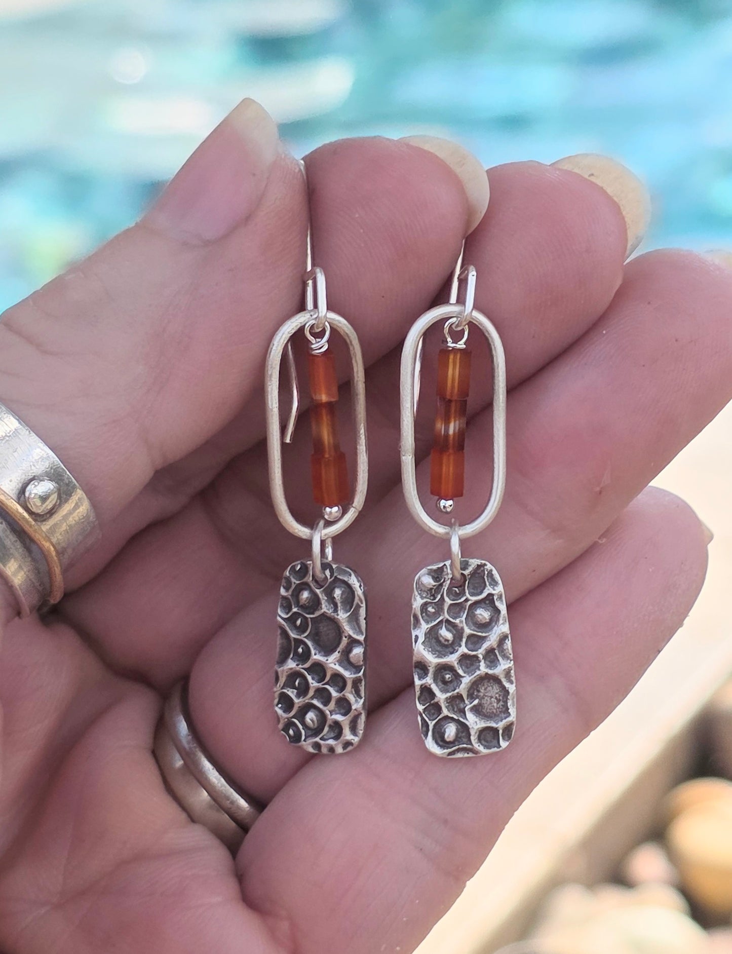 Fine and Sterling Silver Dangles with Carnelian