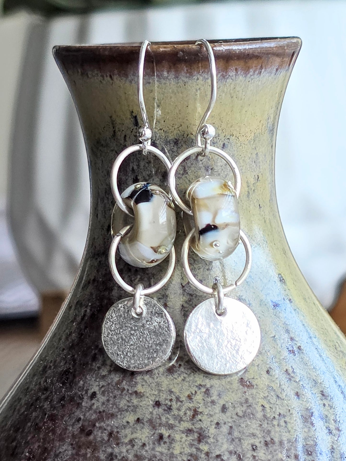 Handmade lampwork bead and sterling dangle earrings